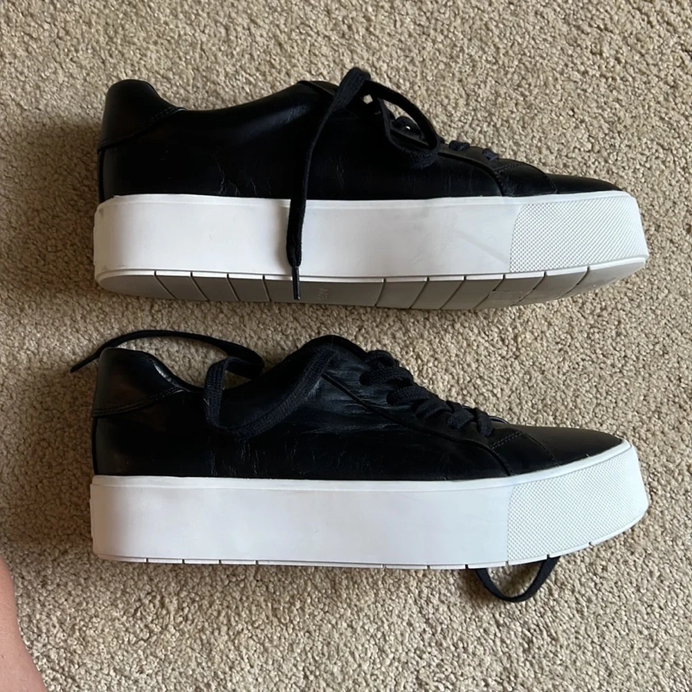 Black leather Vince Camino lace up platform tennis shoes. - Picture 5 of 5